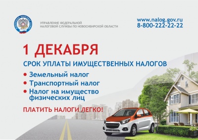 УФНС России по Новосибирской области напоминает:  не позднее 1 декабря нужно уплатить имущественные налоги